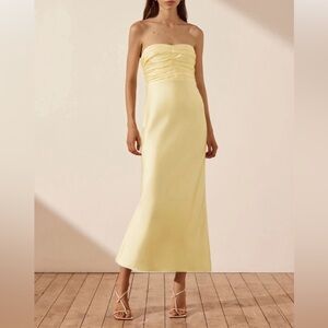 Yellow silk slip with ruched top
